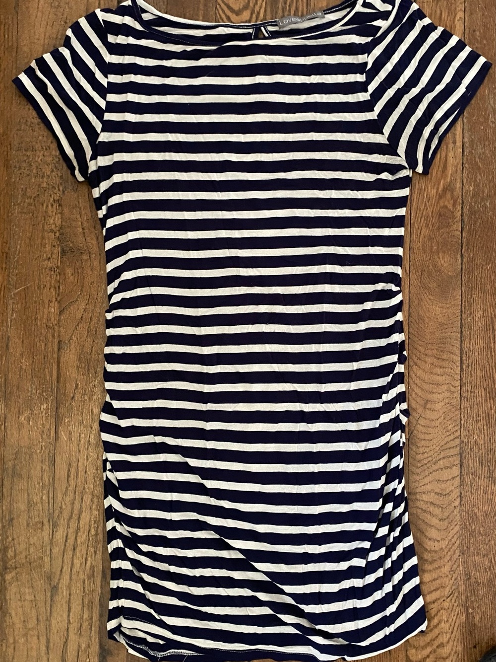 Loveappella Navy & White Striped Short Sleeve Mini Maternity Dress